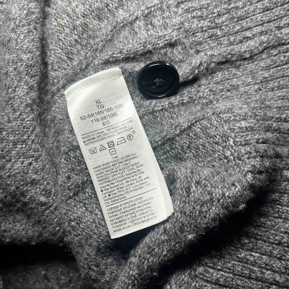 Banana Republic Mens Recycled Wool Italian Yarn Mock Neck Button Sweater Gray XL